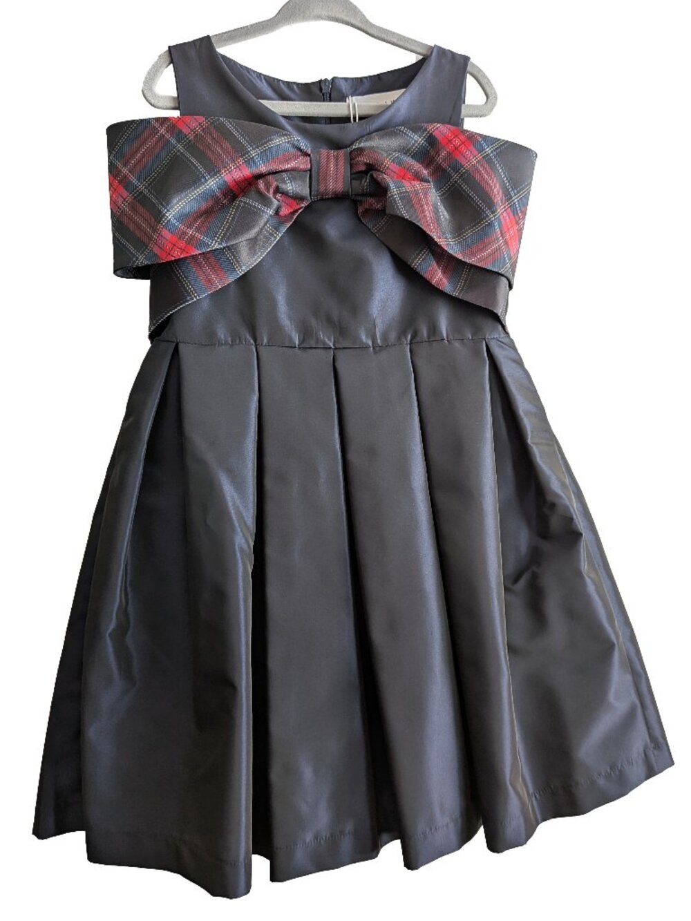 Mama Luma Handmade girl's pleated dress with plaid bow size 5 / 6